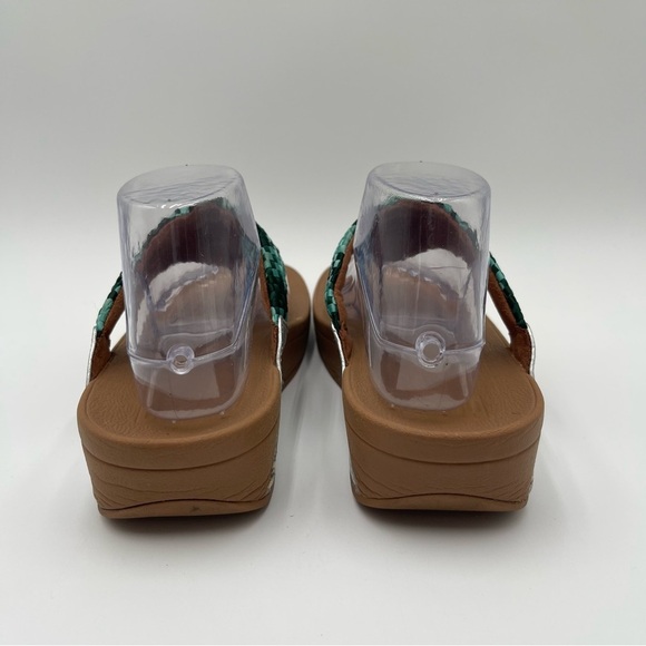 Fitflop Lulu Silky Weave Green Wedge Thong Sandals Women’s size 10 Comfort - Picture 3 of 13